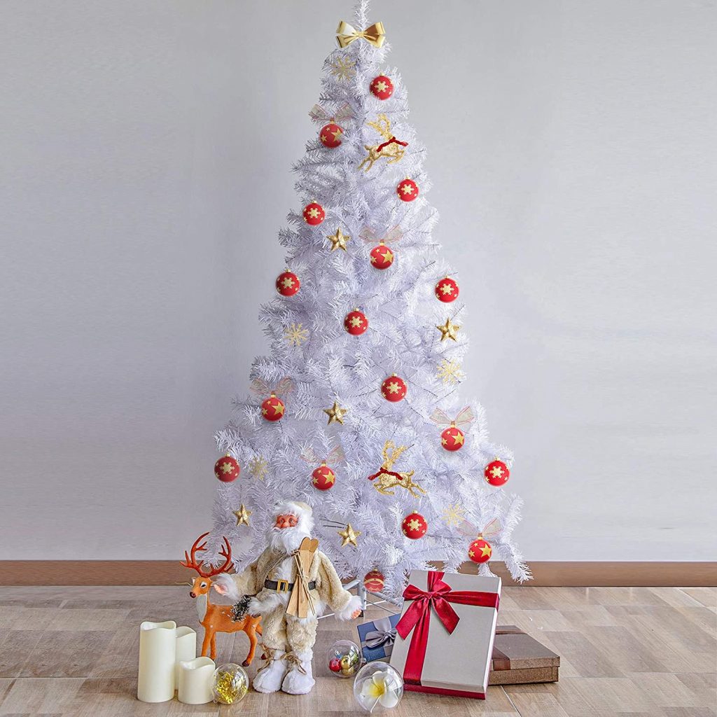 Slim Estrecho 180cm Yorbay Árbol de Navidad Artificial Soporte en Metal con Luces Led y Copos de Nieve Decoracion Navideña 